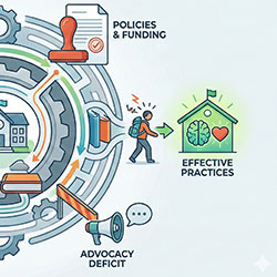 illustrated maze with stressed person trying to reach a house labeled effective practices